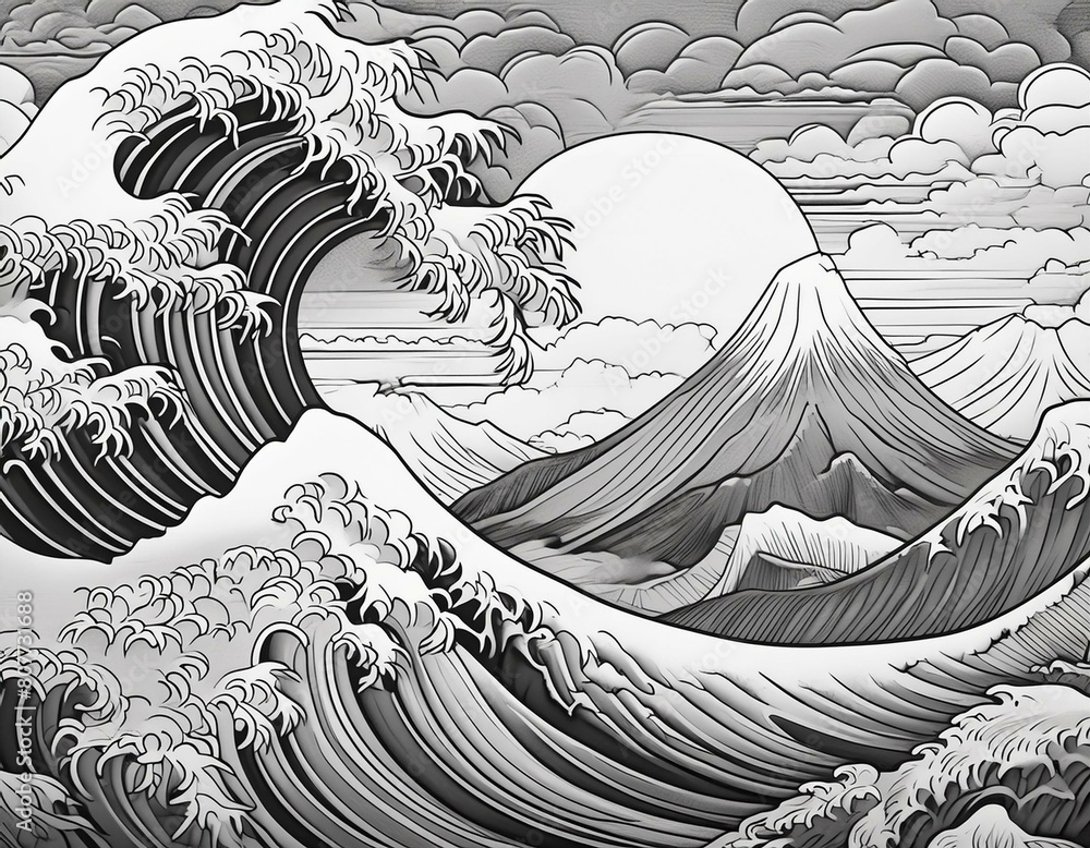 Japanese ukiyo-e art of the great wave off kanagawa by hokusai as an ...