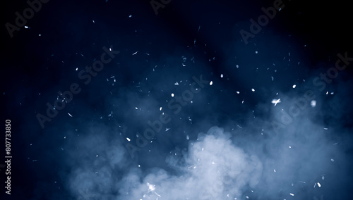 Realistic isolated blue fire effect particles embers on background . Smoke fog misty texture overlays.