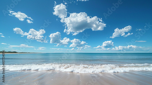 Beach Sand Sea Shore with Blue wave and white foamy summer background,Aerial beach top view overhead seaside.