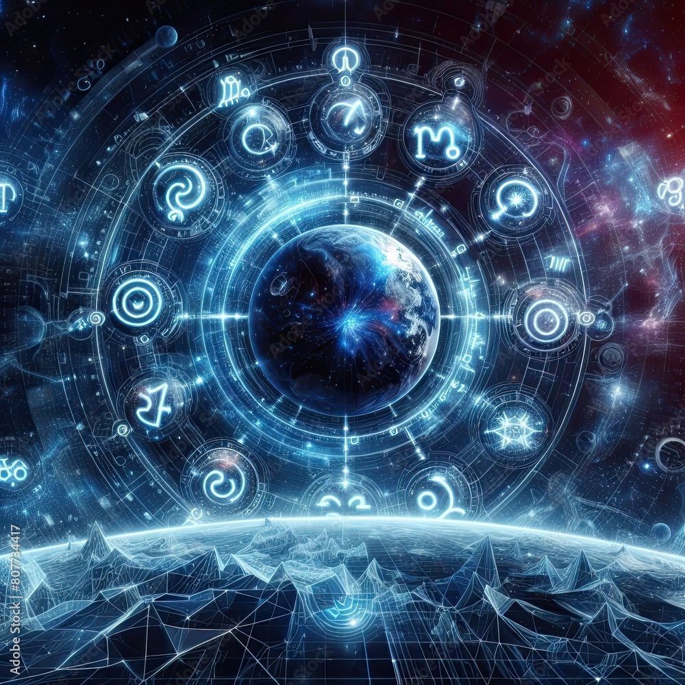 Obraz premium Outer space zodiac horoscope astrology symbol background.