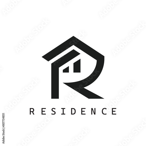 R letter house icon of residence  vector concept design template