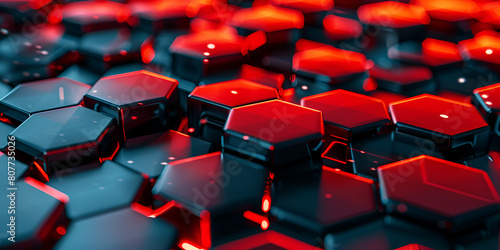 A red and black hexagons background with a red light