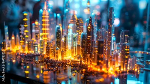 Wallpaper Mural A futuristic cityscape model, with holographic projections in the background, during a sci-fi convention Torontodigital.ca