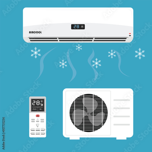Air conditioner vector. Home appliance. Electrical equipment. Flat vector in cartoon style isolated on white background.