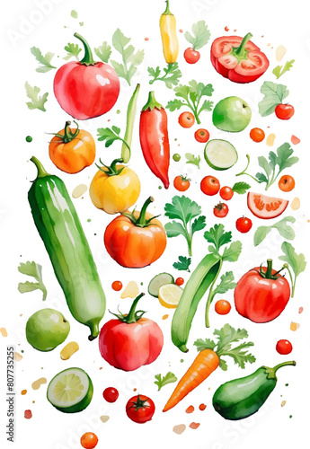 Vector vegetables icons set in cartoon style. Collection farm product for restaurant menu, market label.