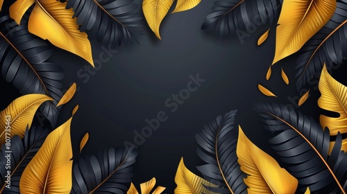 An isolated tropical black gold leaf on a dark background in a beautiful botanical design.