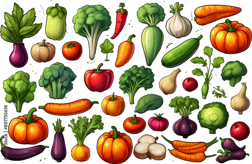 Vector vegetables icons set in cartoon style. Collection farm product for restaurant menu, market label. Vector vegetables icons set in cartoon style. Collection farm product for restaurant menu, market label.