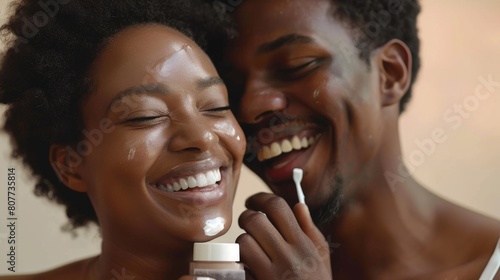 A Couple Sharing Skincare Routine photo