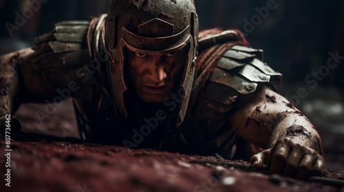 Gladiator emerges from arena trapdoor surprising opponents © javier