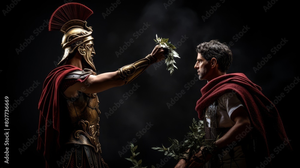 Obraz premium Emperor bestows laurel wreath upon triumphant gladiator