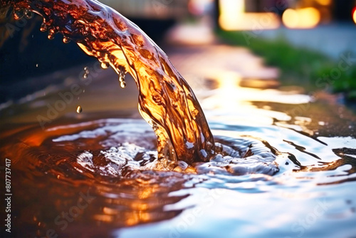 A fire hydrant energetically spews water out, creating a dynamic and powerful display of flowing water