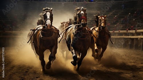 Chariot race in coliseum dust fills air © javier