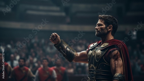 Gladiator salutes emperor before coliseum battle