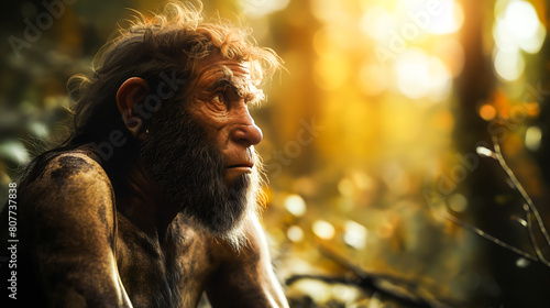 An extinct species of an early human, primitive man, early human existence, tools, culture, and survival in the ancient epochs of our evolutionary past 