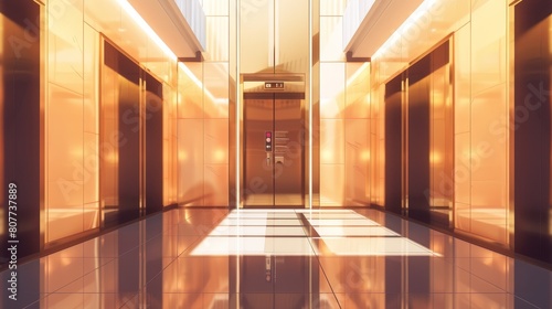 Modern realistic empty modern hotel or office lobby interior with luxury lift  panel with buttons and floor display on wall.