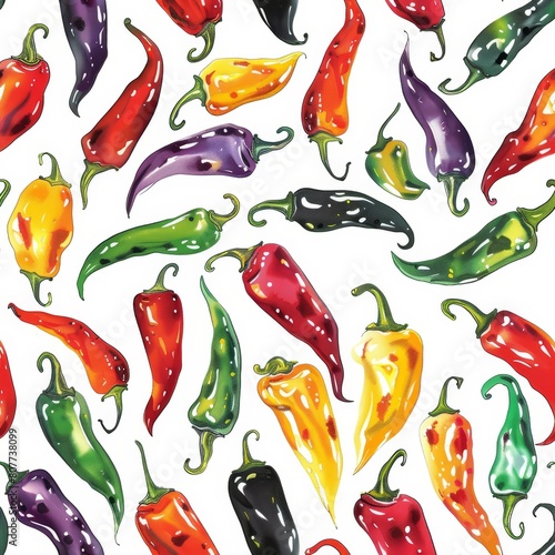 Hot chili peppers pattern, AI generated