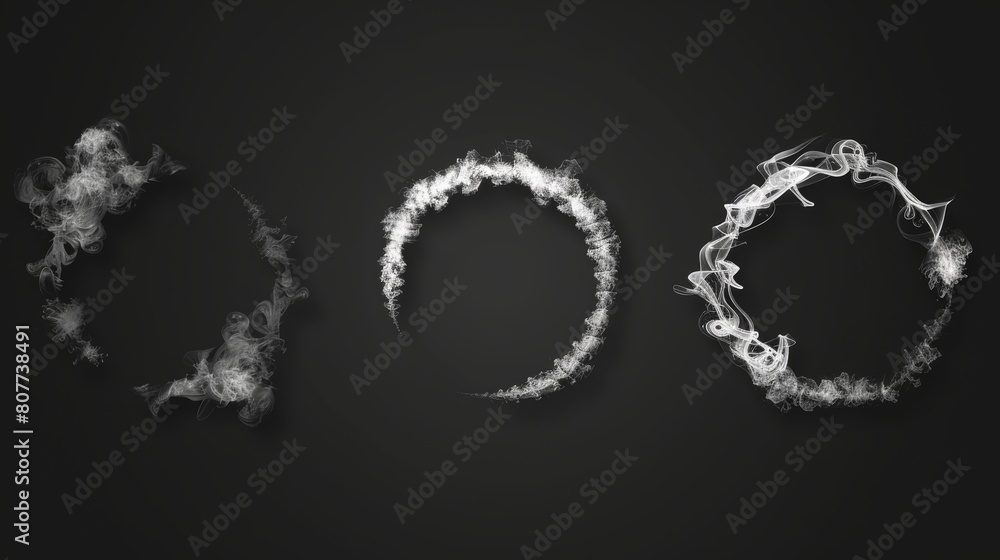 An upright windstorm vortex, a duststorm swirl, a smoke circle, a smog cloud frame, a tornado swirl. A virtual cigarette vapor ring set on a black background.