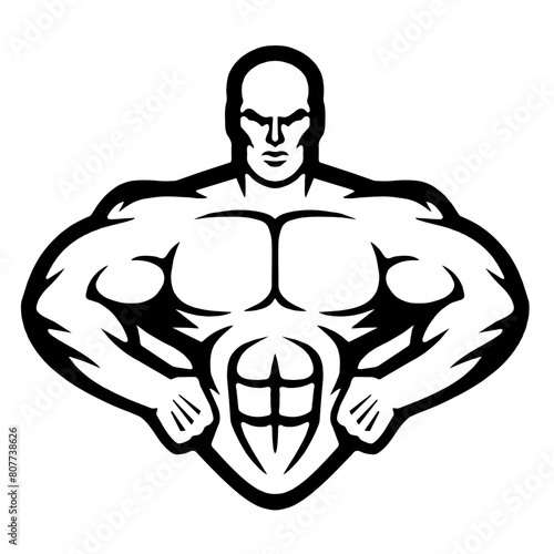 muscular torso of a bodybuilder with strong arms at the waist, vector, logo, cartoon, illustration, mascot, character
