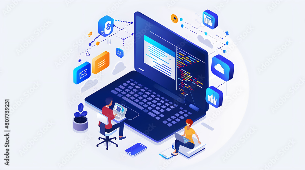 Isometric design concept of software development, programming, coding and programming. Isometric design concept of software development, programming, coding and programming.