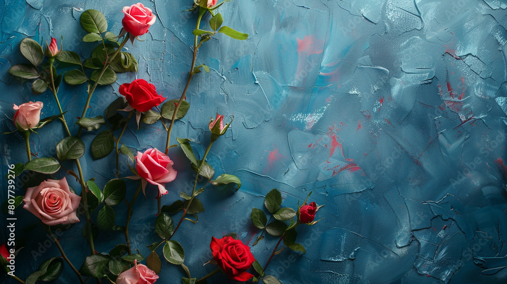 red roses on a blue background