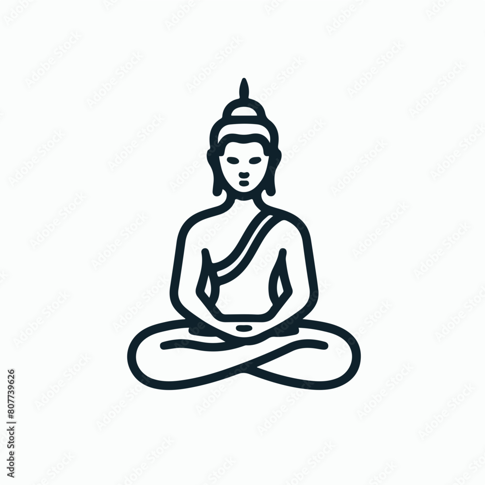 Vector silhouette of Buddha statue line drawing. Sketch of meditating buddah statue. Vector illustration isolated on white keep calm