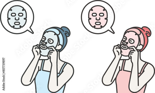 illustration of a woman putting a mask pack on her face