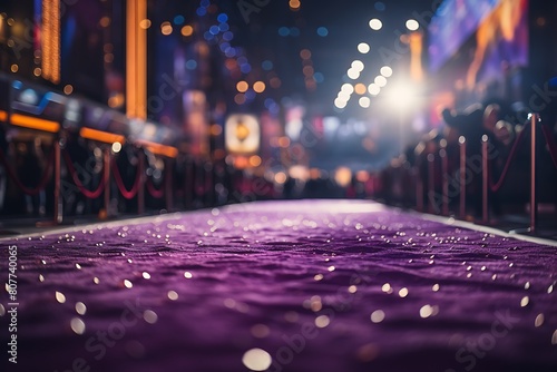 Purple carpet in the middle of a city at night. 3d rendering photo