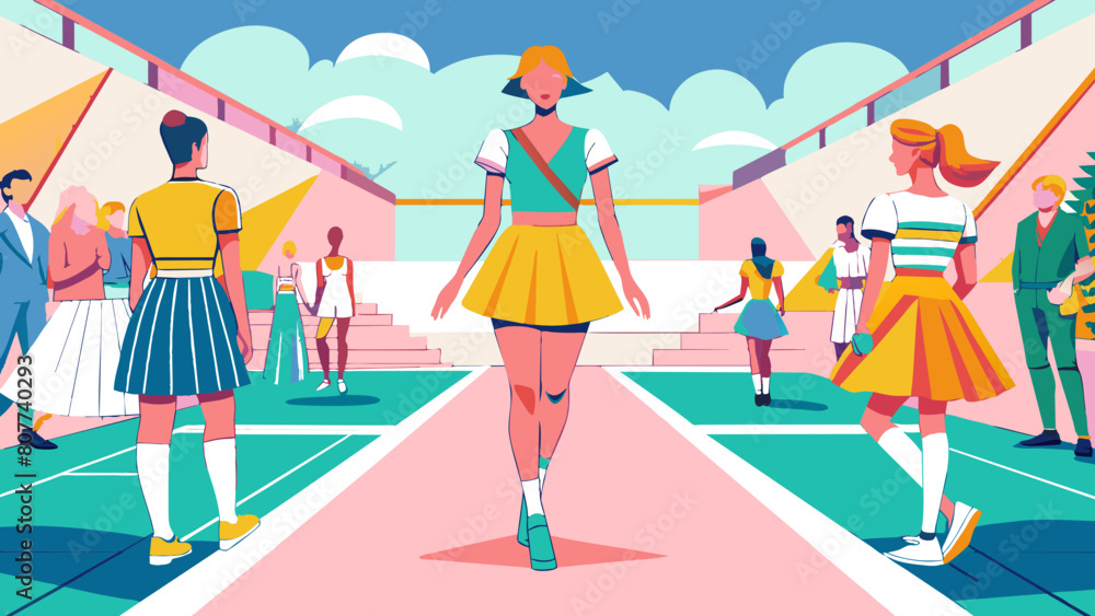 Retro-Futuristic Fashion Show on a Colorful Geometric Catwalk Retro-Futuristic Fashion Show on a Colorful Geometric Catwalk