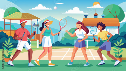 Multiracial Group Enjoying a Friendly Game of Tennis Outdoors