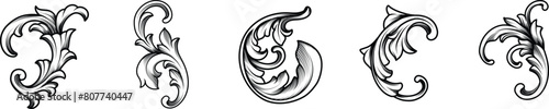 Collection of vector hand drawn flourishes, baroque ornament, swirl, filigree border vintage engraved element for design