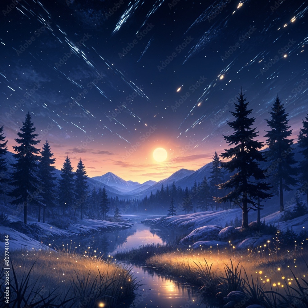 Mystical scene the starry winter night sky