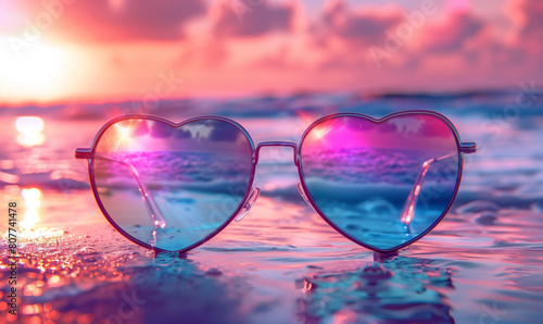 海辺とハートのサングラス © NOS Inc.