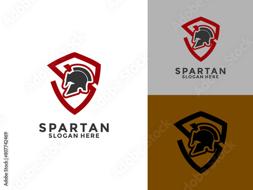 Spartan helmet with Letter S shield logo design template  Spartan identity logo vector icon Illustration