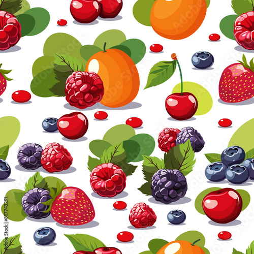 Vector seamless pattern with fruits and berries. Isolated summer clipart on white background