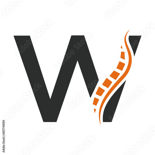 Letter W Backbone Logo Concept For Healthcare Symbol. Back Pain Sign