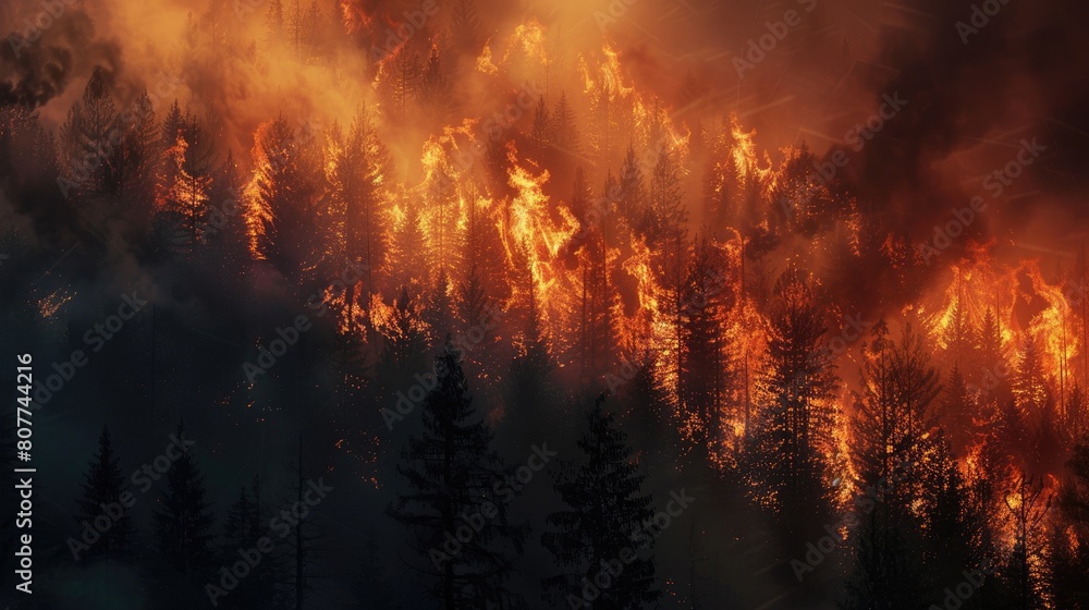 Intense flames from a massive forest fire. Intense flames from a massive forest fire.