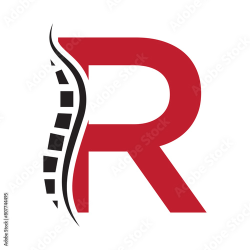 Letter R Backbone Logo Concept For Healthcare Symbol. Back Pain Sign