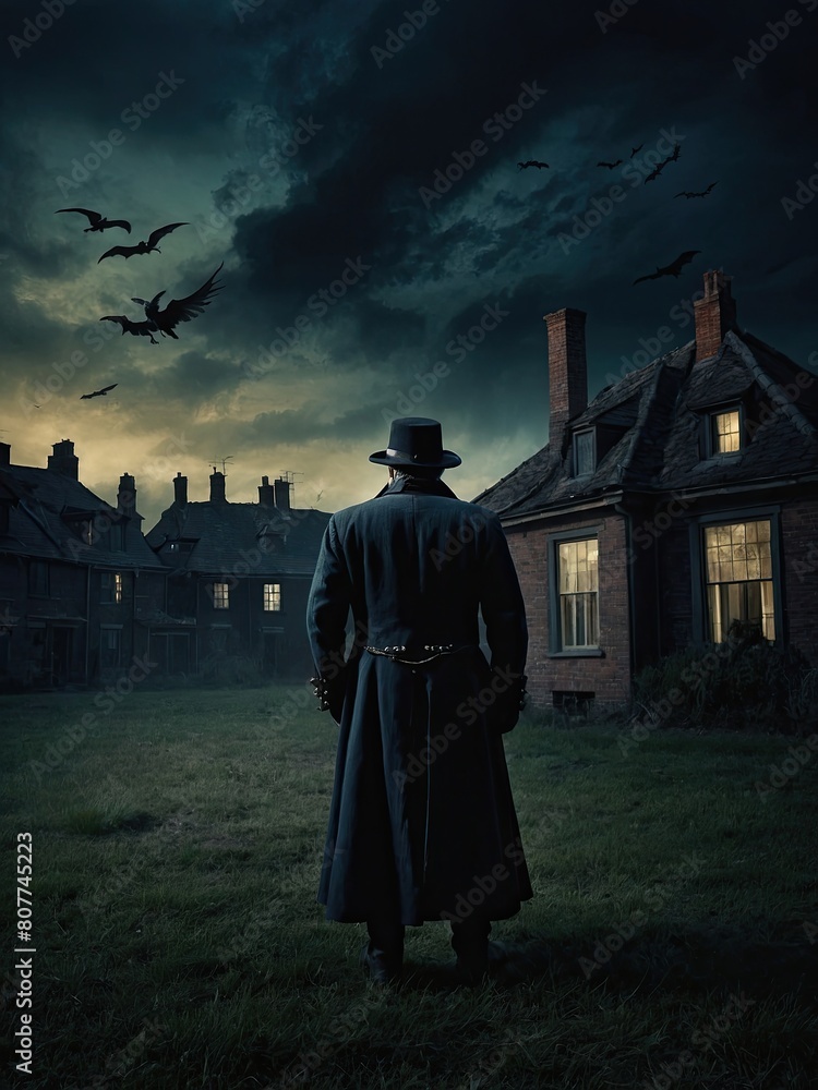 Naklejka premium Antique dark image of a man. Mysterious.