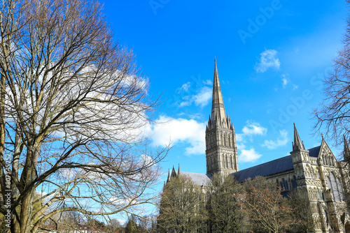 Colossal Salisbury Cathedral on a clear day