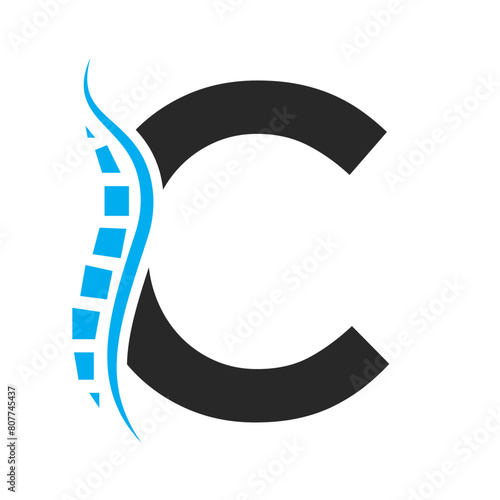 Letter C Backbone Logo Concept For Healthcare Symbol. Back Pain Sign