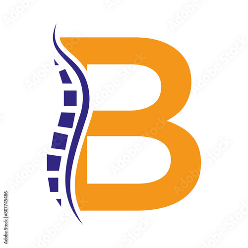 Letter B Backbone Logo Concept For Healthcare Symbol. Back Pain Sign