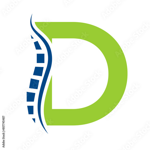 Letter D Backbone Logo Concept For Healthcare Symbol. Back Pain Sign