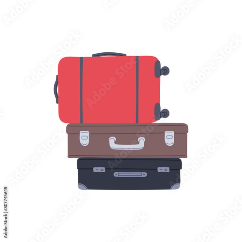 Vector icon suitcase on wheels, a vintage suitcase with a handle are lying on top of each other