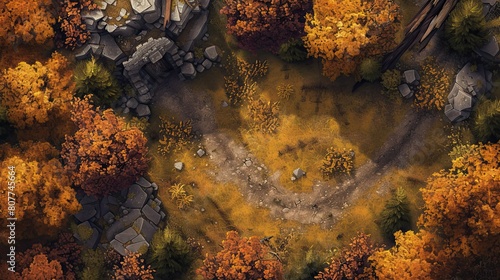 RPG battle map. Fantasy battlefield illustration, cartography location. Hobby roleplaying. AI generated