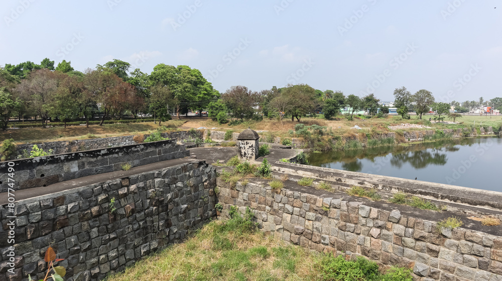 The Ruin Fortress of Vellore Fort, it was the Capital of Aravidu Dynasty of the Vijaynagara Empire in 16th Century, Vellore, Tamilnadu, India.