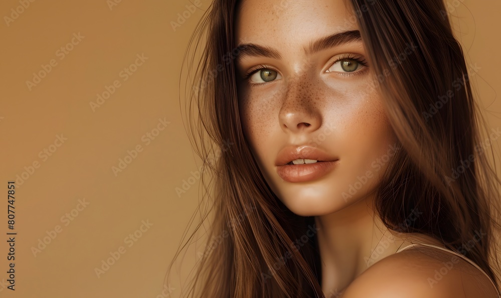 girl with shiny brown smooth healthy hair with long straight and glowing, Generative AI girl with shiny brown smooth healthy hair with long straight and glowing, Generative AI
