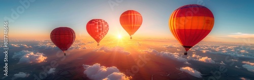 Multiple hot air balloons soaring high in the sky