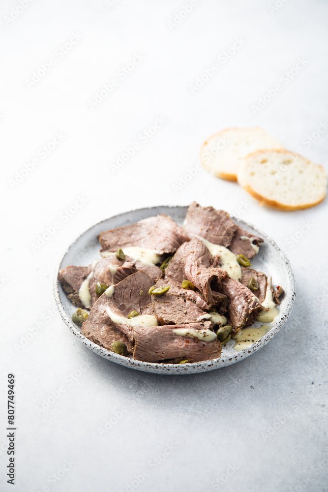 Traditional vitello tonnato with capers Traditional vitello tonnato with capers
