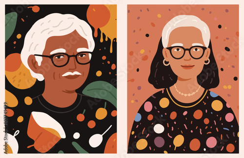 Bold and Brave - Illustration of Grandparents with Strong Colors. EPS 10.