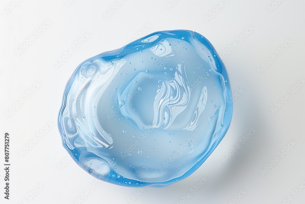 Gel. Blue gel texture with bubbles swoosh swatch sample cosmetics. Cosmetic product close up. Facial jelly serum, cleanser, shower gel or shampoo. Transparent drop isolate on white background. Liquid Gel. Blue gel texture with bubbles swoosh swatch sample cosmetics. Cosmetic product close up. Facial jelly serum, cleanser, shower gel or shampoo. Transparent drop isolate on white background. Liquid